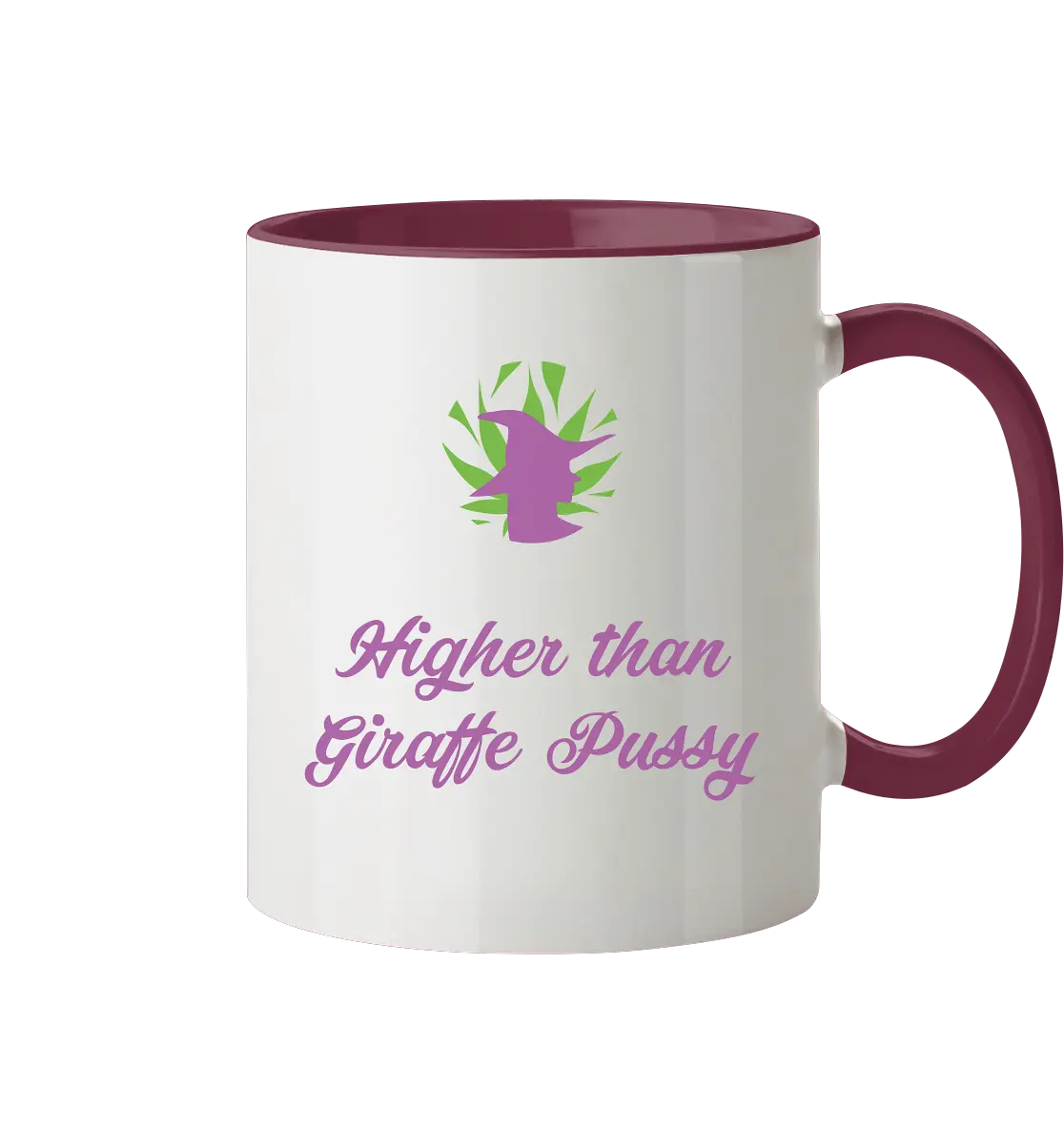 CBD Hexe Tasse "Higher than Giraffe Pussy" - Tasse zweifarbig Bordeaux 330ml