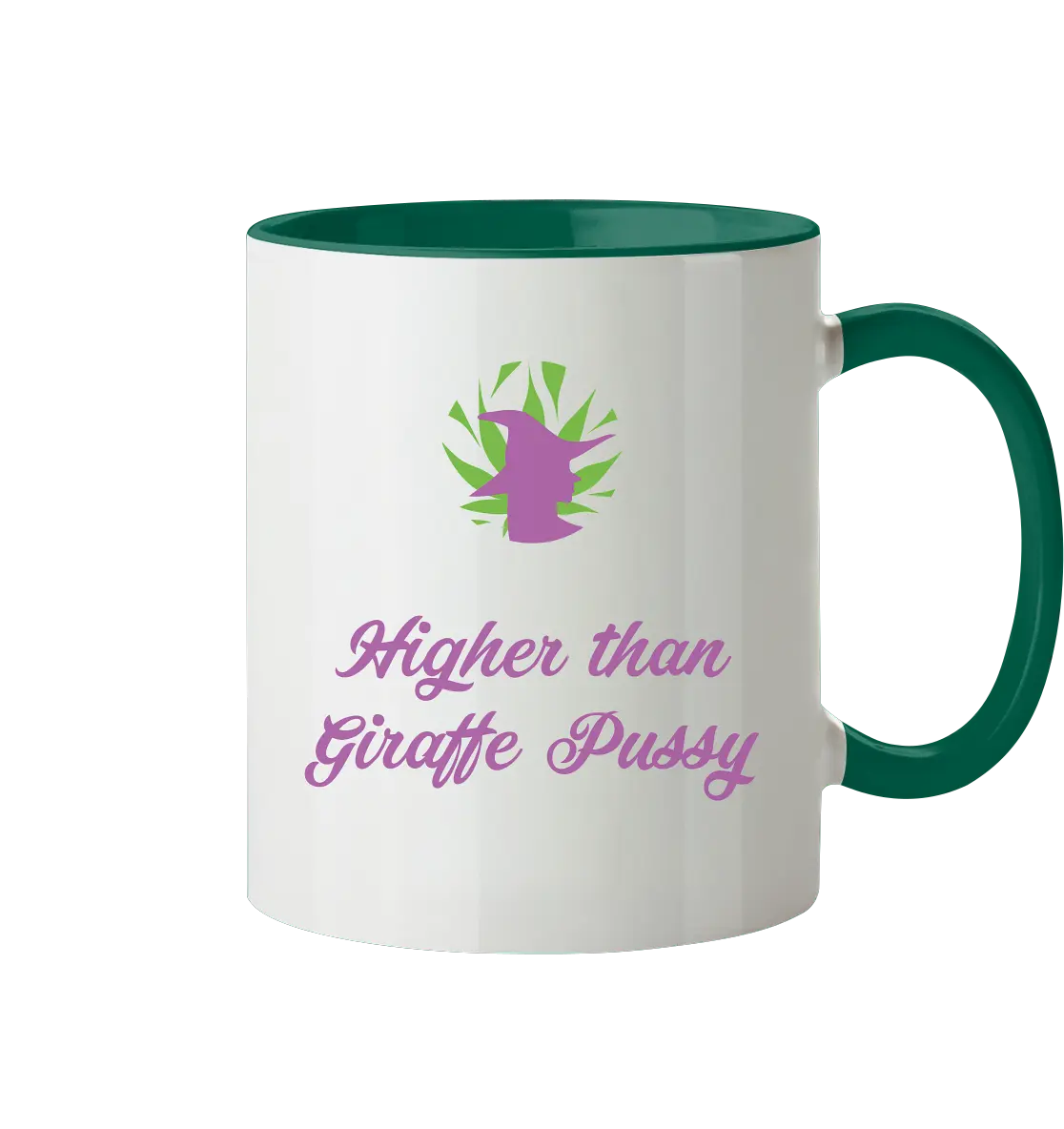 CBD Hexe Tasse "Higher than Giraffe Pussy" - Tasse zweifarbig Dunkelgrün 330ml