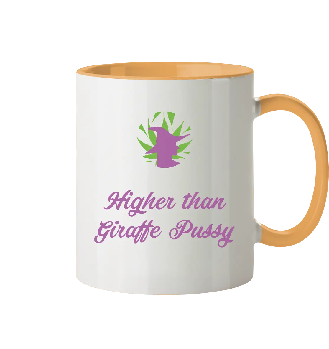 CBD Hexe Tasse "Higher than Giraffe Pussy" - Tasse zweifarbig Goldgelb 330ml