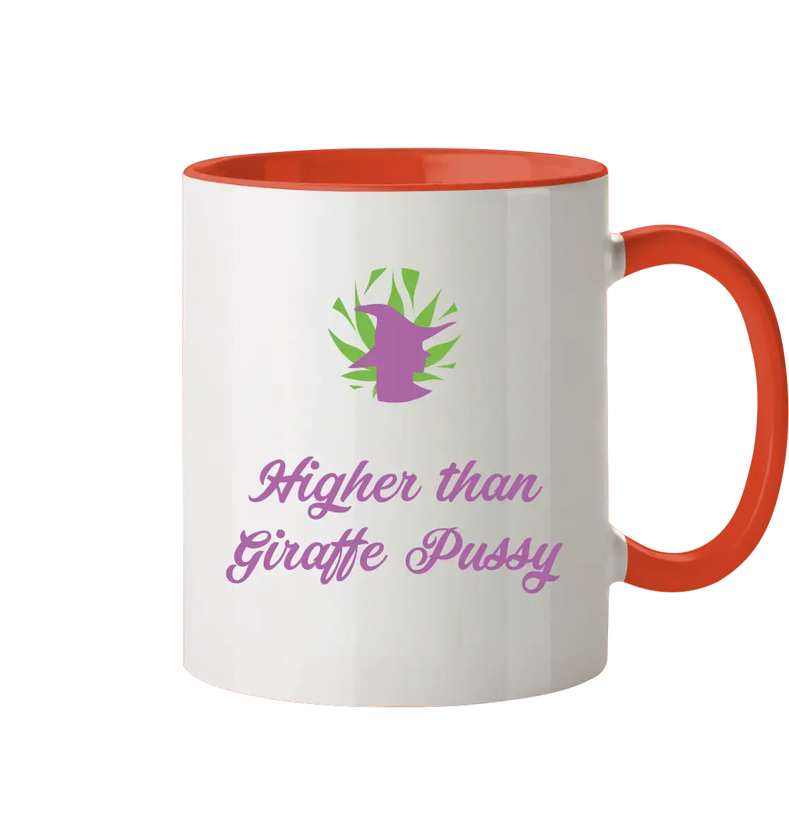 CBD Hexe Tasse "Higher than Giraffe Pussy" - Tasse zweifarbig Orange 330ml