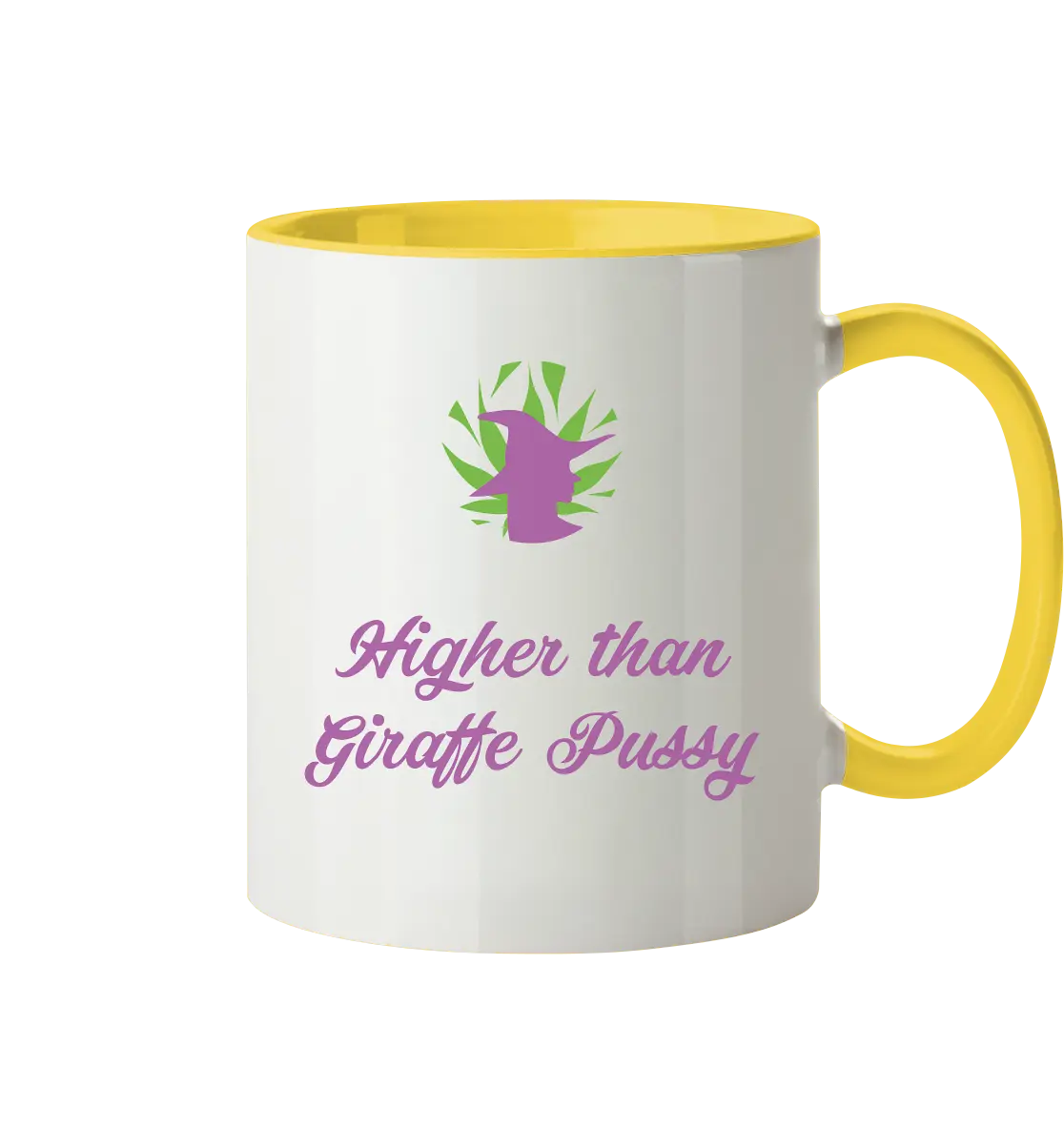 CBD Hexe Tasse "Higher than Giraffe Pussy" - Tasse zweifarbig Hellgelb 330ml