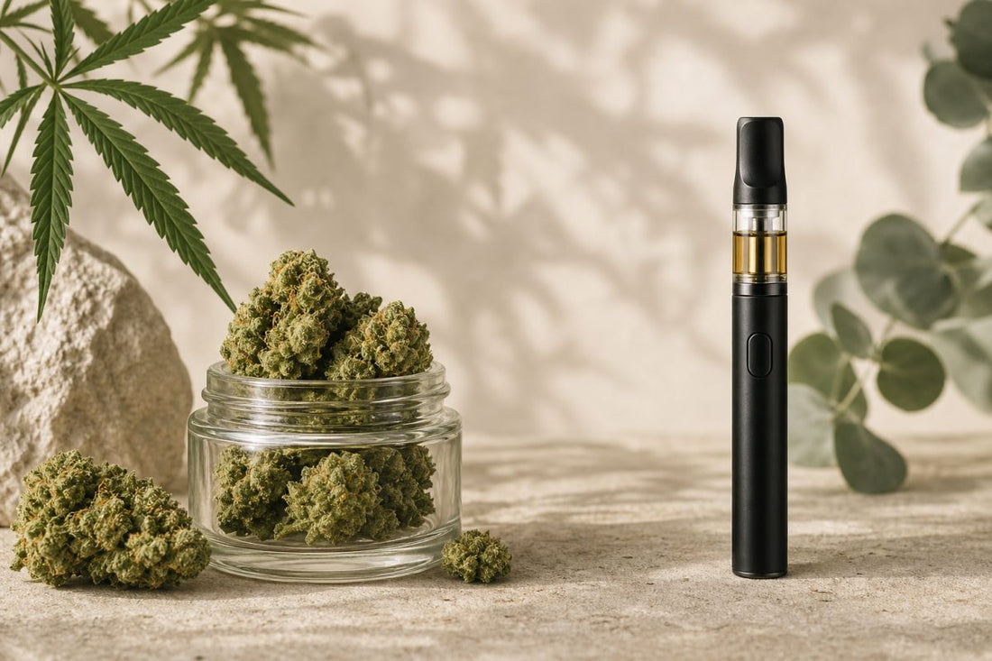 Neutrale Gegenüberstellung von CBD Blüten und CBD Vape