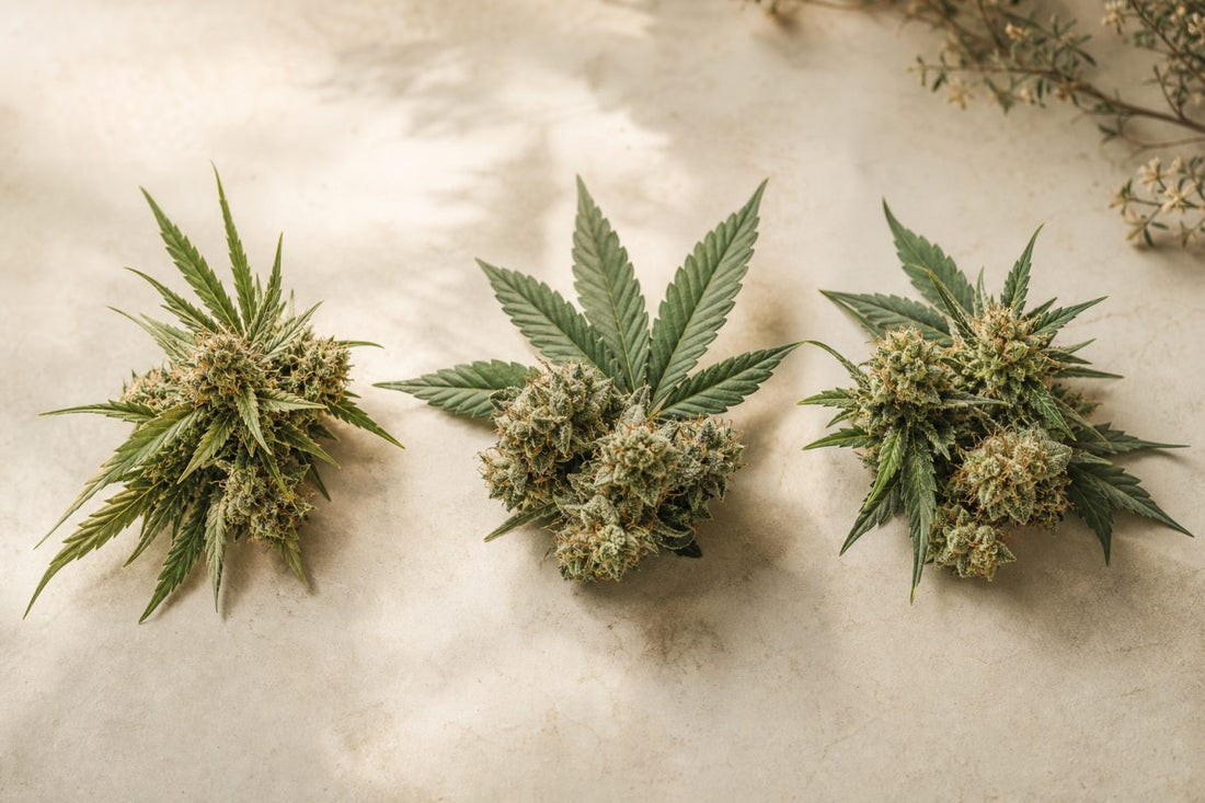 CBD Blüten als visuelle Einordnung von Sativa, Indica und Hybrid