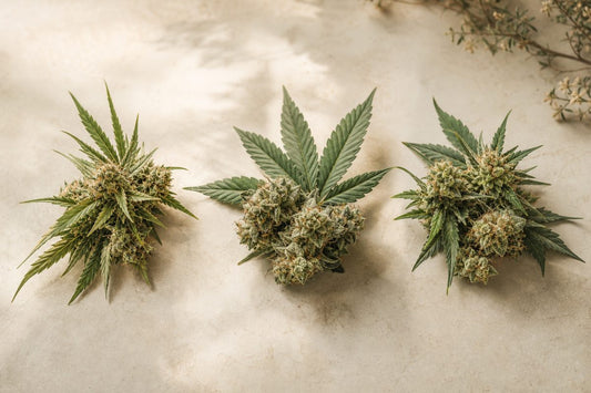 CBD Blüten als visuelle Einordnung von Sativa, Indica und Hybrid