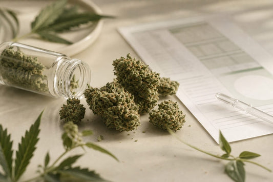 CBG Blüten neben neutraler Analyseumgebung