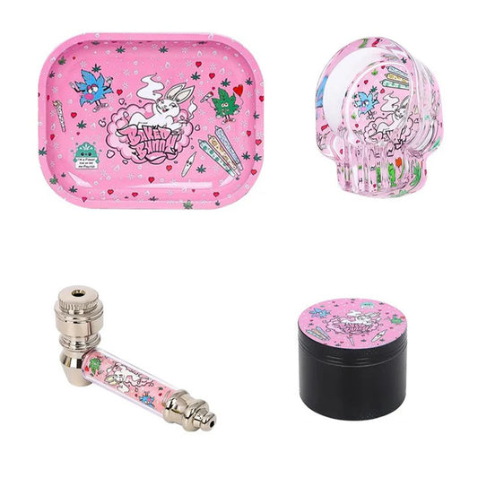 SET 'Baked Bun' - Metallpfeife 7cm + Grinder ø50mm + Rolling Tray + Glasaschenbecher