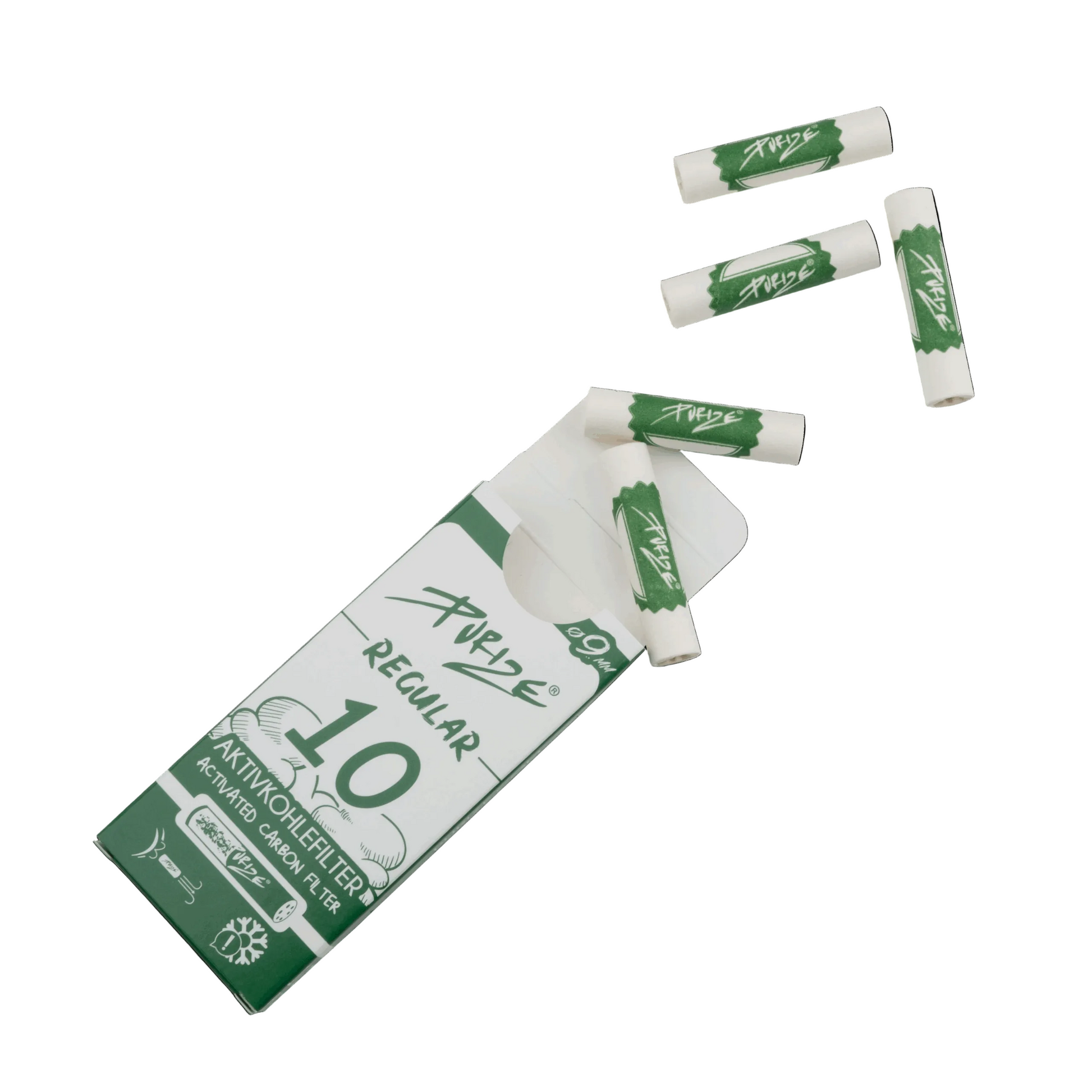 PURIZE Regular Size Aktivkohlefilter 9 mm – Mini Pack, Weiß (VE 20 × 10 Stück)