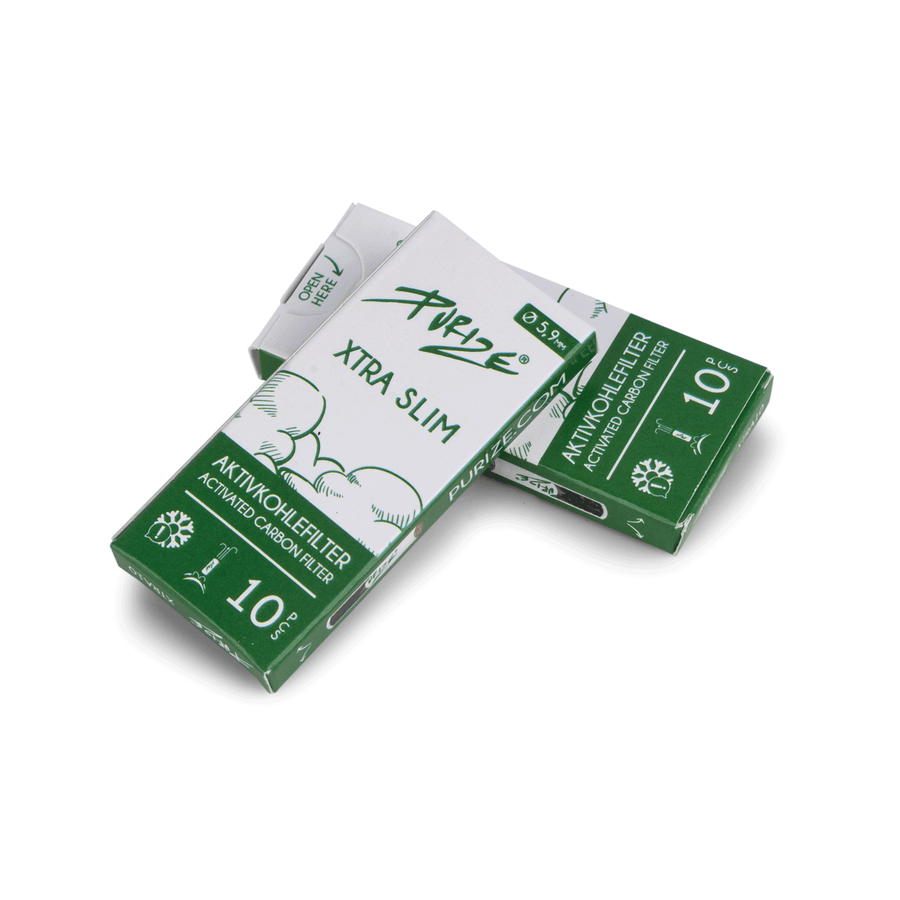 PURIZE Xtra Slim Aktivkohlefilter 6 mm – Mini Pack, Weiß (VE 20 × 10 Stück)