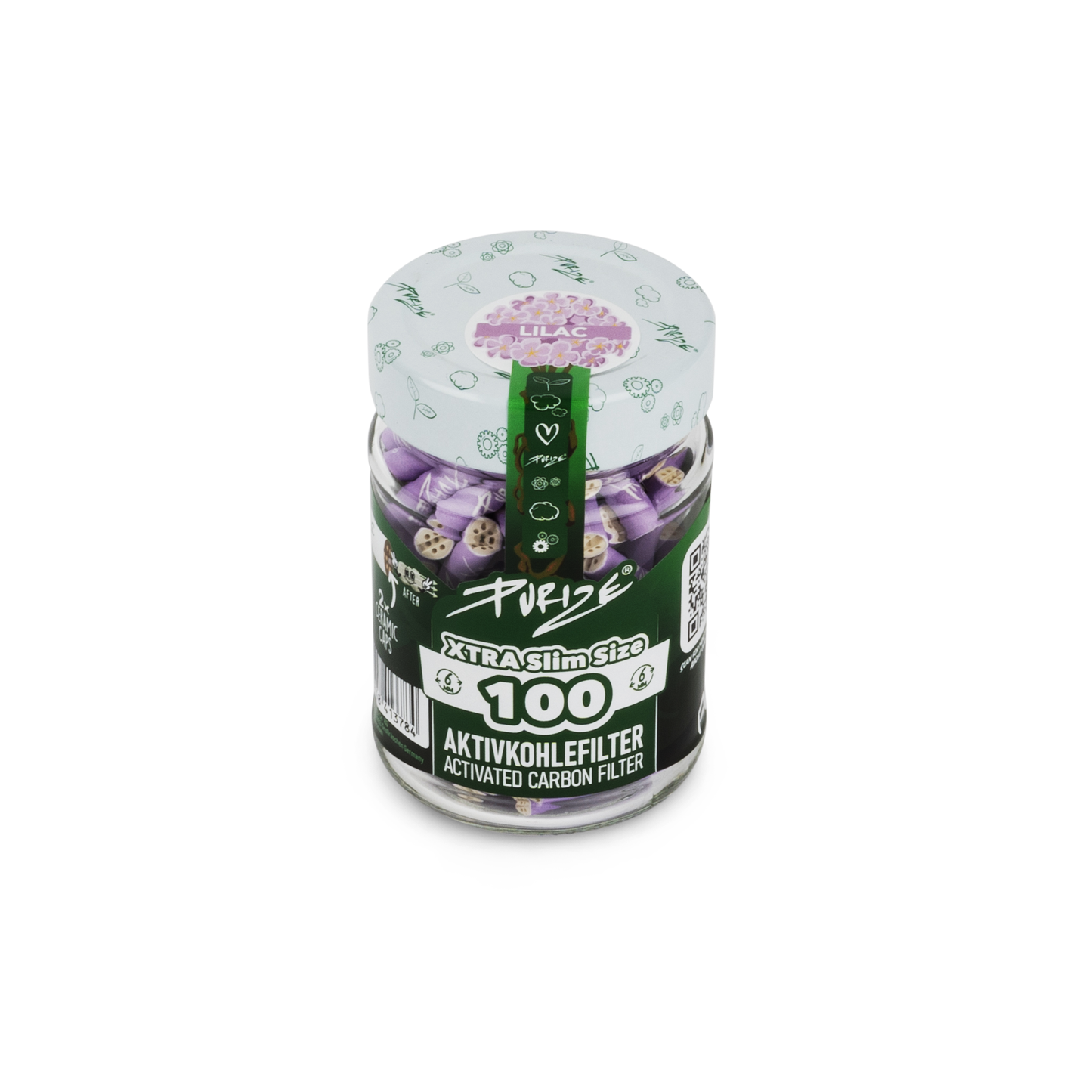 PURIZE Xtra Slim Aktivkohlefilter 6 mm – 100 Stück im Glas, Farben Mixed (VE 10 × 100)