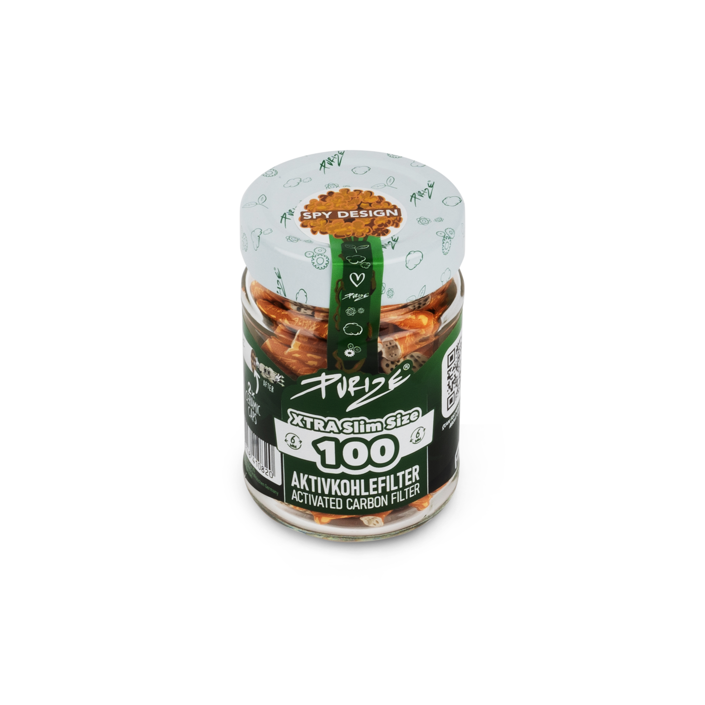 PURIZE Xtra Slim Aktivkohlefilter 6 mm – 100 Stück im Glas, Farben Mixed (VE 10 × 100)