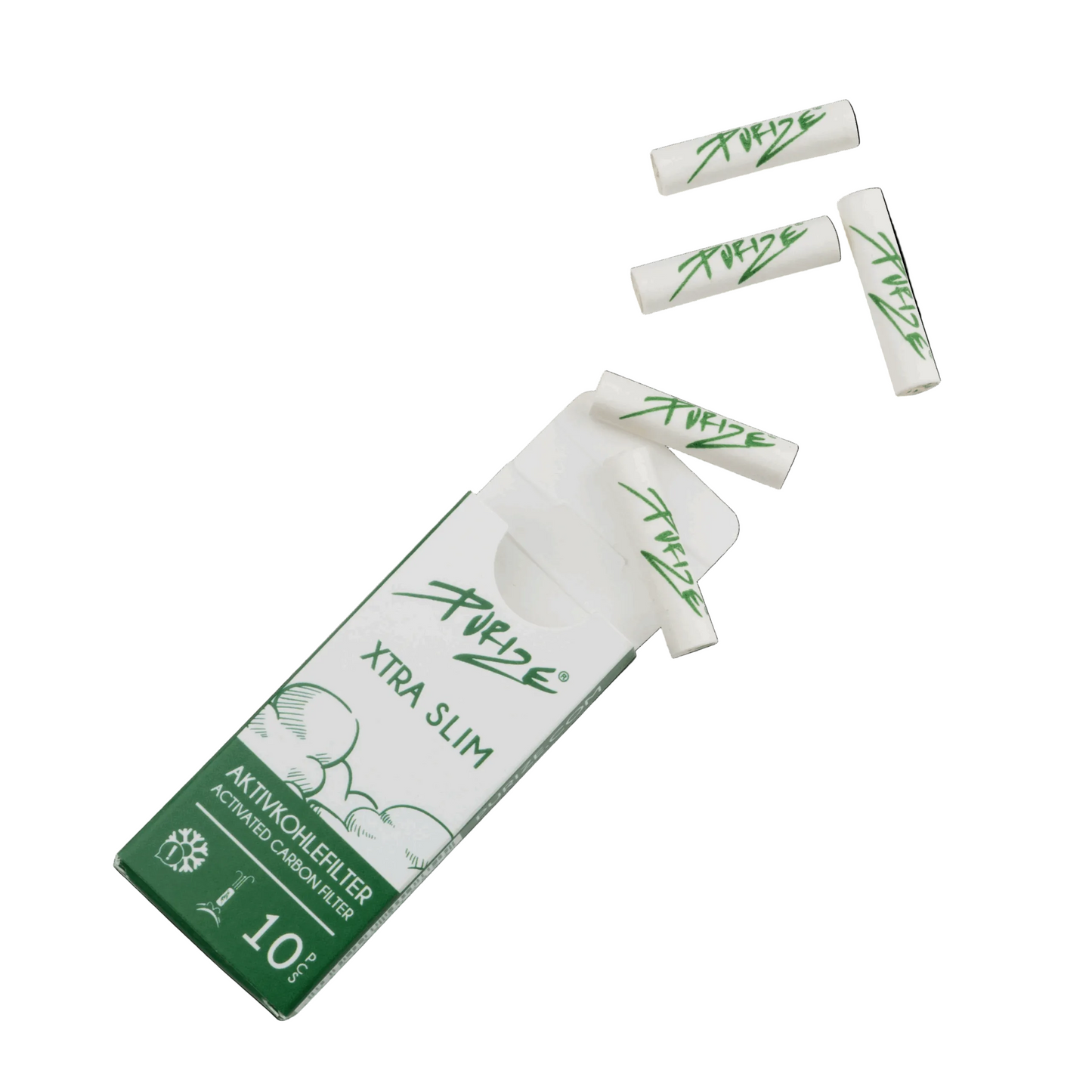 PURIZE Xtra Slim Aktivkohlefilter 6 mm – Mini Pack, Weiß (VE 20 × 10 Stück)