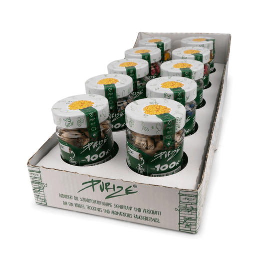 PURIZE Xtra Slim Aktivkohlefilter 6 mm – 100 Stück im Glas, Farben Mixed (VE 10 × 100)