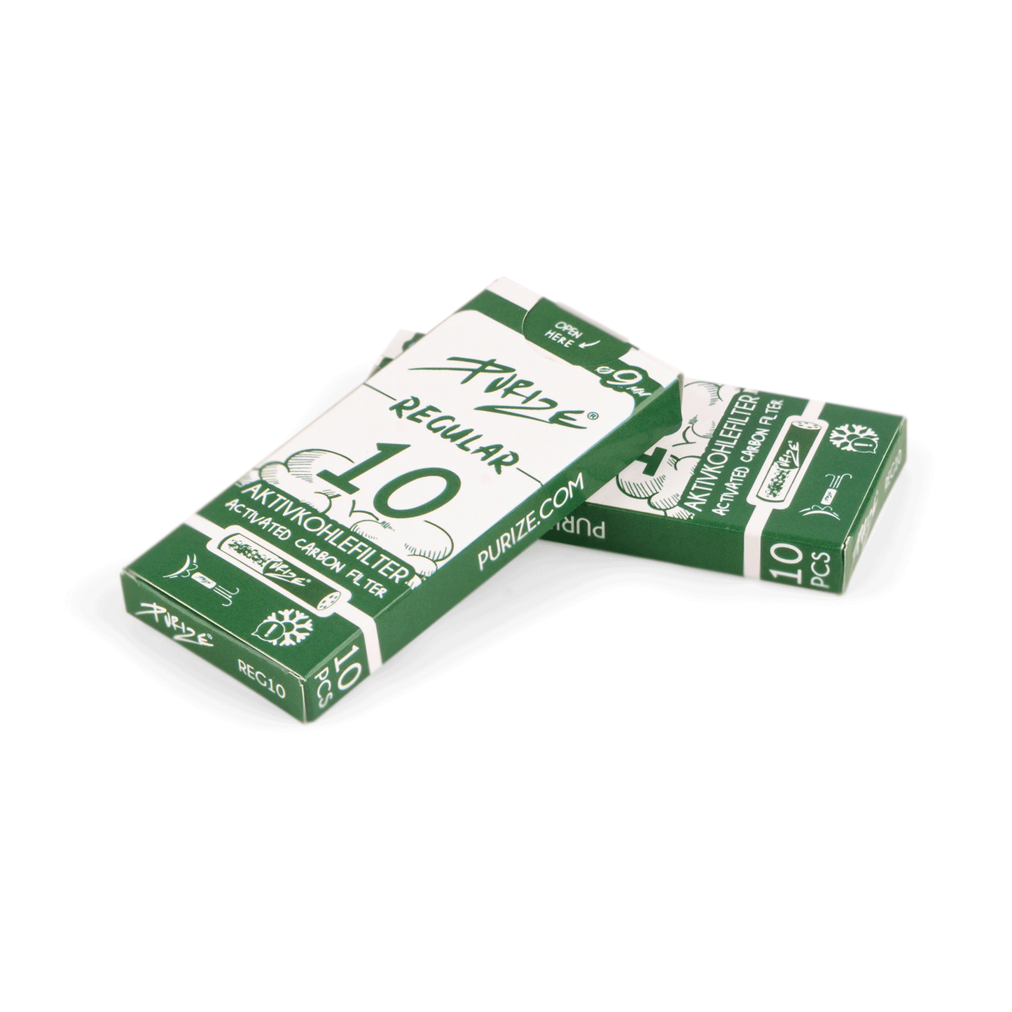 PURIZE Regular Size Aktivkohlefilter 9 mm – Mini Pack, Weiß (VE 20 × 10 Stück)