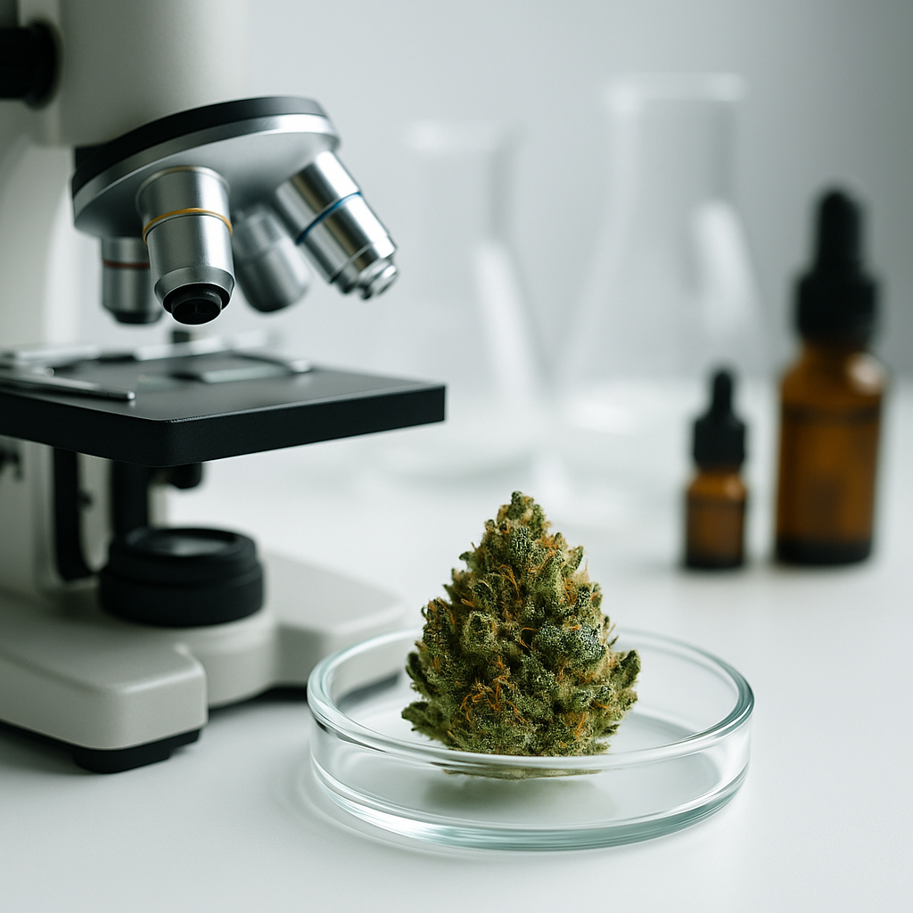 Laboranalyse einer THCA Blüte unter Mikroskop – geprüfte Reinheit und Qualität der THCA Hanfblüten von CBD Hexe®, legal unter 0,3 % THC.